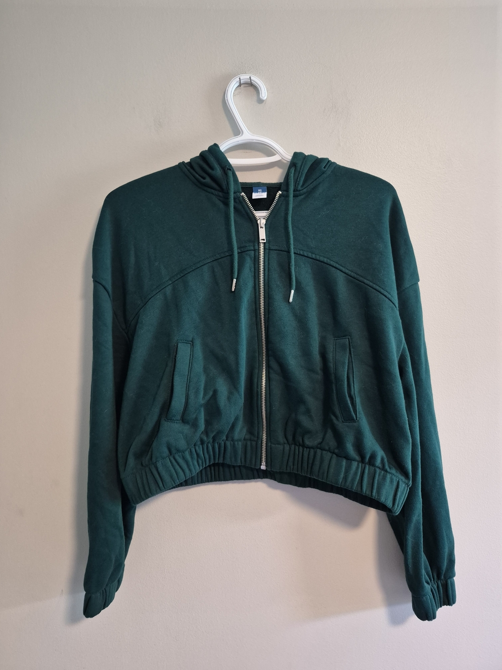 Old Navy Xs Green Zip-Up Cropped Hoodie Sweater